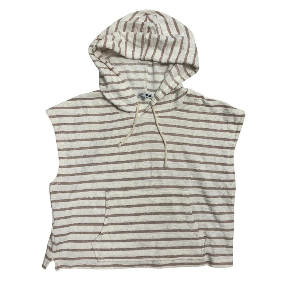 Fashion Nova Striped Hooded Poncho 🤎 Soft Cozy Pullover 🤍 Size L